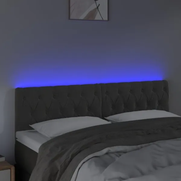 vidaXL Sängar>Sänggavel LED 160x7x78/88 cm sammet Grå