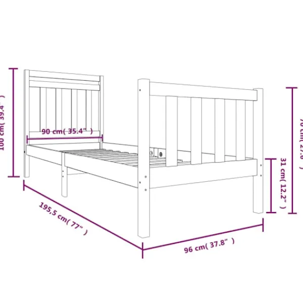 vidaXL Sängar>Sängram massiv furu 90x190 cm vit