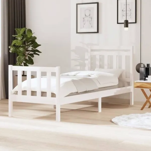 vidaXL Sängar>Sängram massiv furu 90x190 cm vit