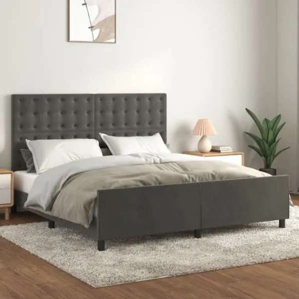 vidaXL Sängar>Sängram med huvudgavel mörk 180x200 cm sammet