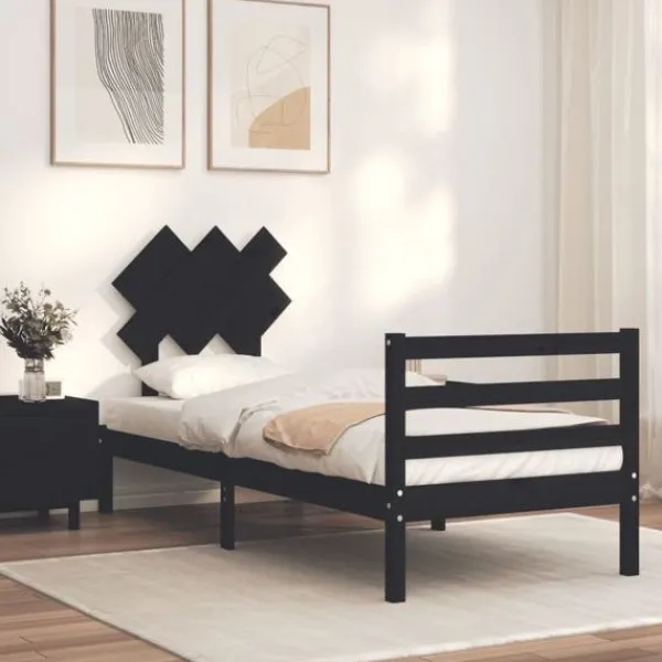 vidaXL Sängar>Sängram med huvudgavel 90x200 cm massivt trä