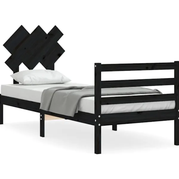 vidaXL Sängar>Sängram med huvudgavel 90x200 cm massivt trä