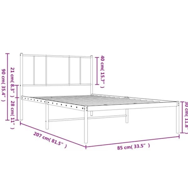 vidaXL Sängar>Sängram med huvudgavel metall 80x200 cm