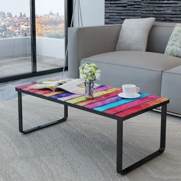 vidaXL Soffbord>Soffbord i glas med regnbågstryck