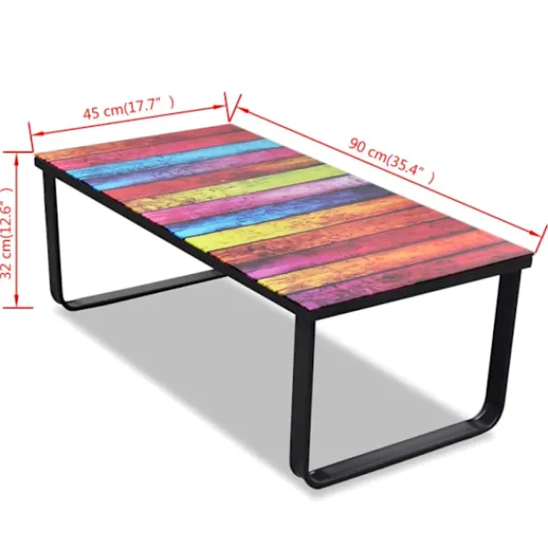 vidaXL Soffbord>Soffbord i glas med regnbågstryck