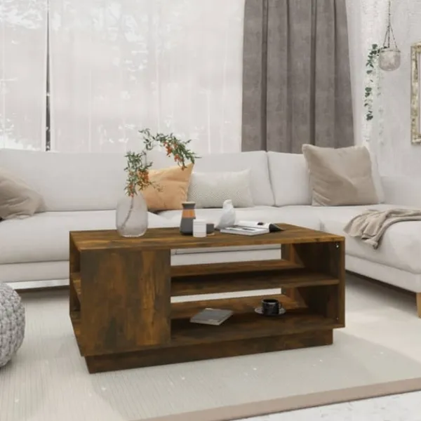 vidaXL Soffbord>Soffbord rökfärgad ek 102x55x43 cm konstruerat trä