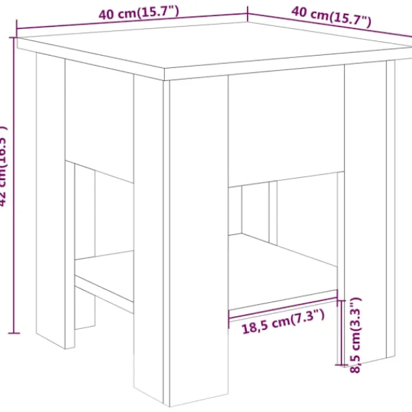 vidaXL Soffbord>Soffbord rökfärgad ek 40x40x42 cm konstruerat trä