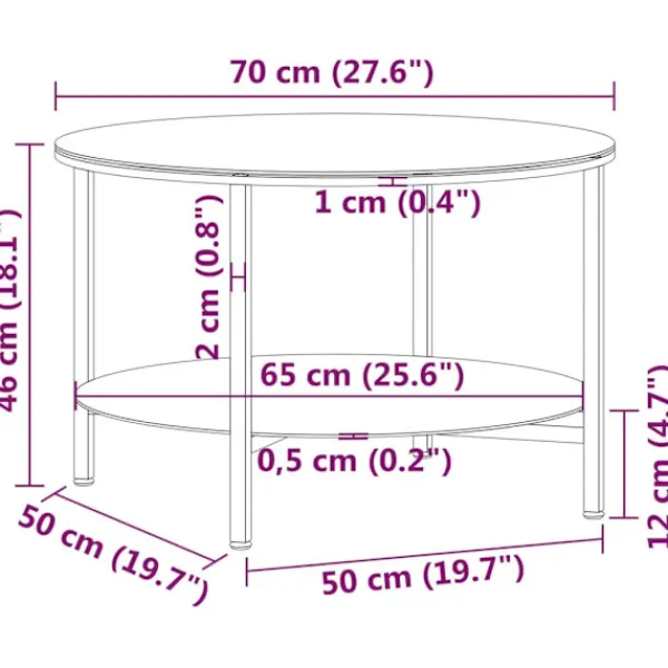 vidaXL Soffbord>Soffbord och transparent 70 cm härdat glas