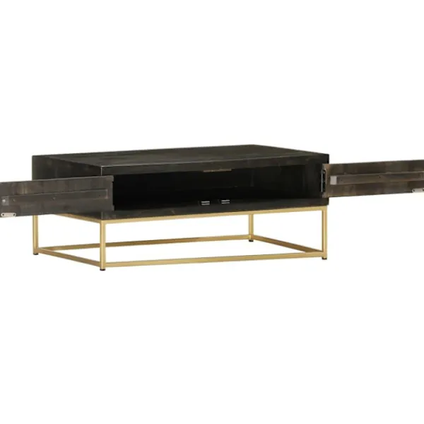 vidaXL Soffbord>Soffbord och guld 90x50x35 cm massivt mangoträ
