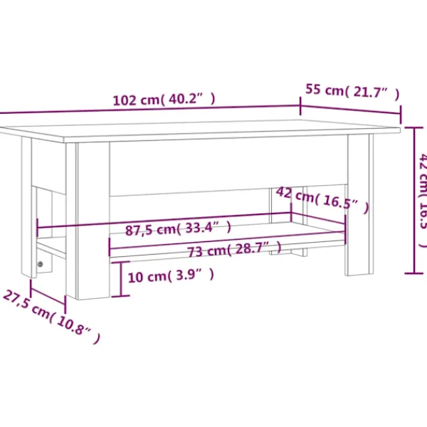 vidaXL Soffbord>Soffbord 102x55x42 cm konstruerat trä