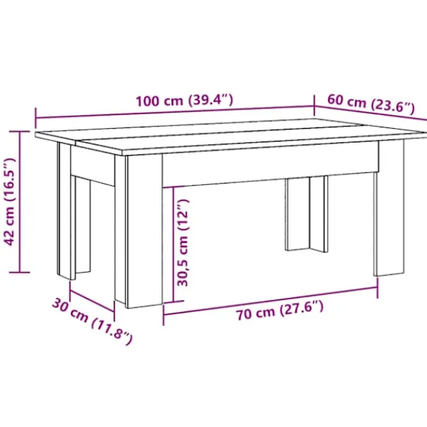 vidaXL Soffbord>Soffbord 100x60x42 cm konstruerat trä