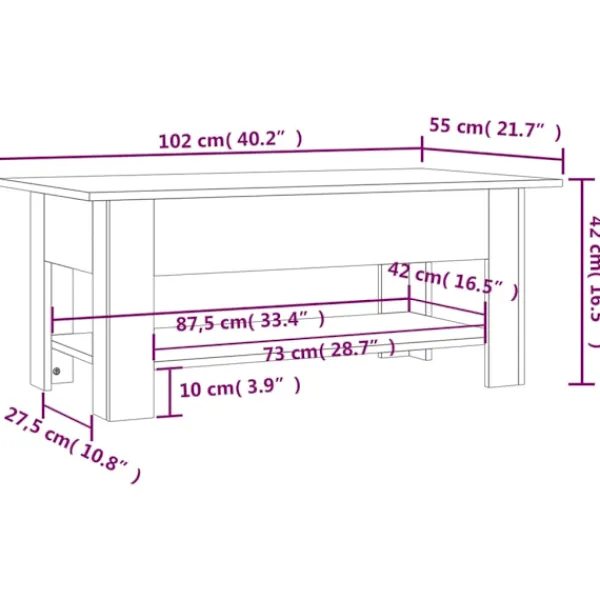 vidaXL Soffbord>Soffbord 102x55x42 cm konstruerat trä