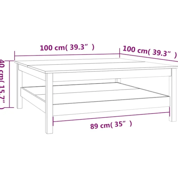 vidaXL Soffbord>Soffbord 100x100x40 cm massivt furu