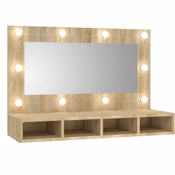vidaXL Sminkbord>Spegelskåp med LED sonoma-ek 90x31,5x62 cm