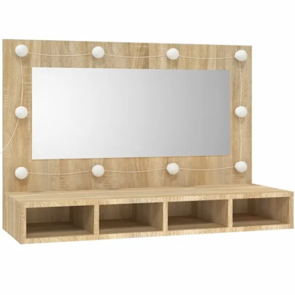 vidaXL Sminkbord>Spegelskåp med LED sonoma-ek 90x31,5x62 cm
