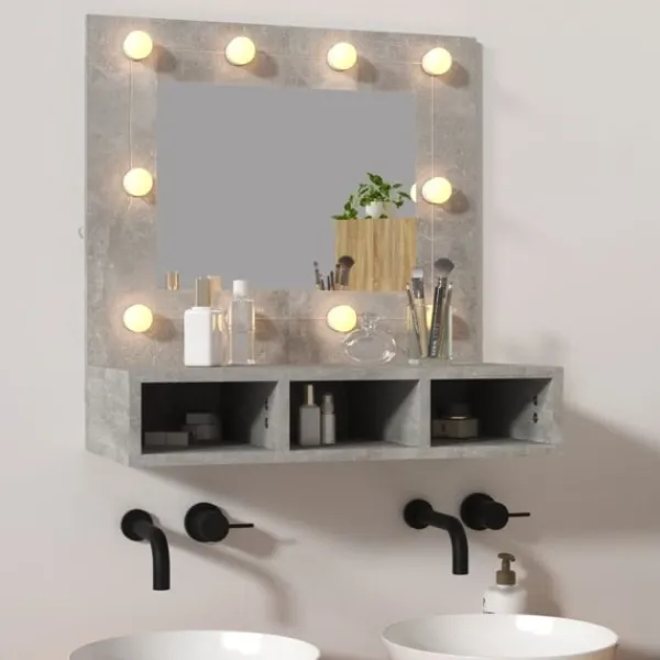 vidaXL Sminkbord>Spegelskåp med LED betong 60x31,5x62 cm
