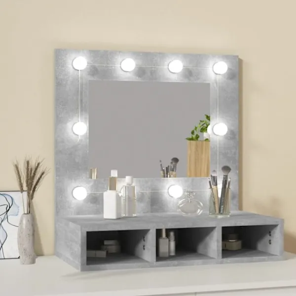 vidaXL Sminkbord>Spegelskåp med LED betong 60x31,5x62 cm