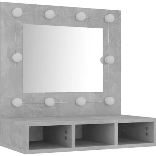 vidaXL Sminkbord>Spegelskåp med LED betong 60x31,5x62 cm