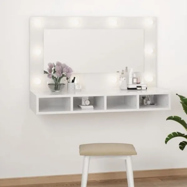 vidaXL Sminkbord>Spegelskåp med LED högglans 90x31,5x62 cm