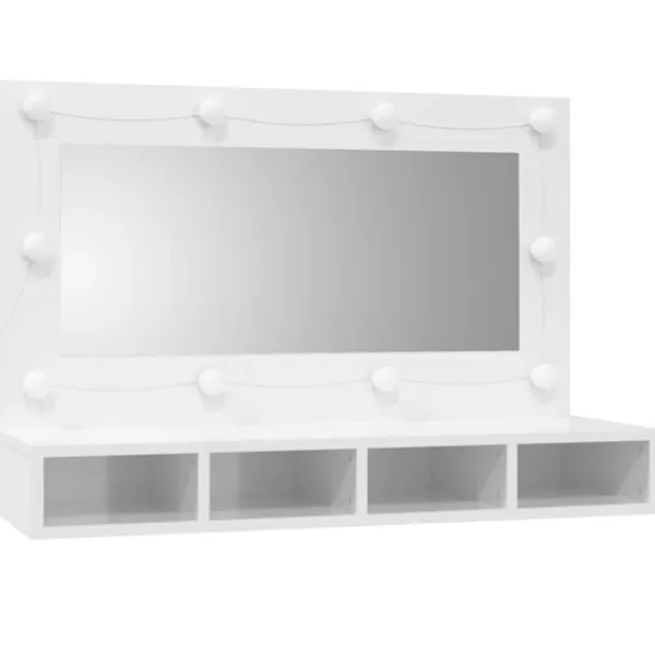 vidaXL Sminkbord>Spegelskåp med LED högglans 90x31,5x62 cm