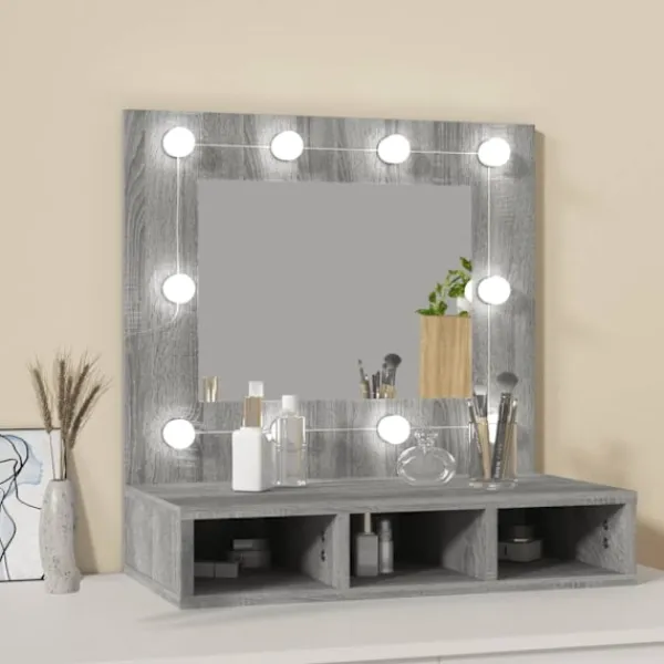 vidaXL Sminkbord>Spegelskåp med LED grå sonoma 60x31,5x62 cm Grå