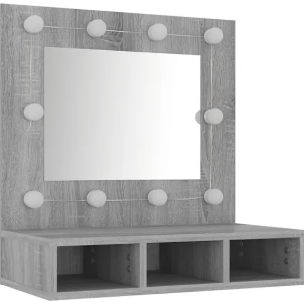 vidaXL Sminkbord>Spegelskåp med LED grå sonoma 60x31,5x62 cm Grå