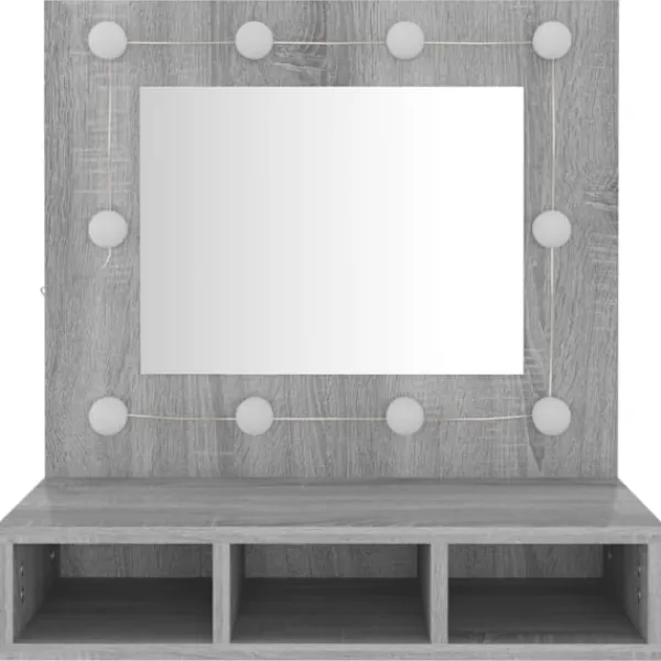 vidaXL Sminkbord>Spegelskåp med LED grå sonoma 60x31,5x62 cm Grå