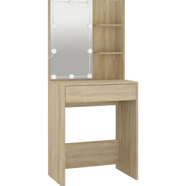 vidaXL Sminkbord>Spegelskåp med LED sonoma-ek 60x40x140 cm
