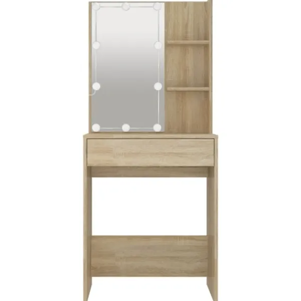 vidaXL Sminkbord>Spegelskåp med LED sonoma-ek 60x40x140 cm