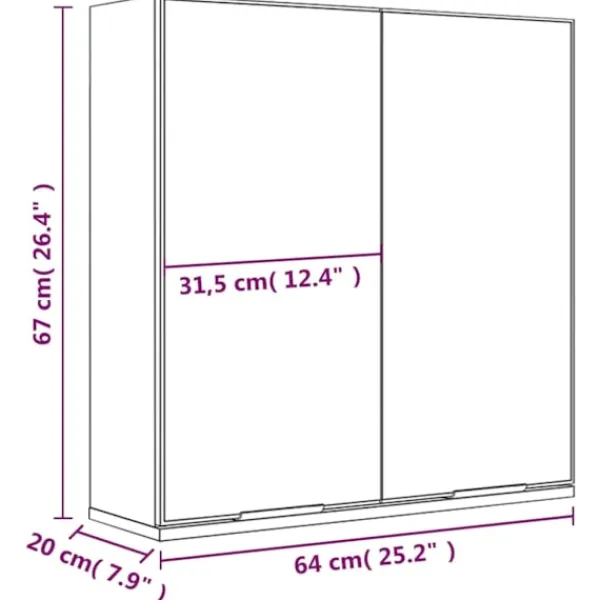 vidaXL Skåp>Spegelskåp 64x20x67 cm