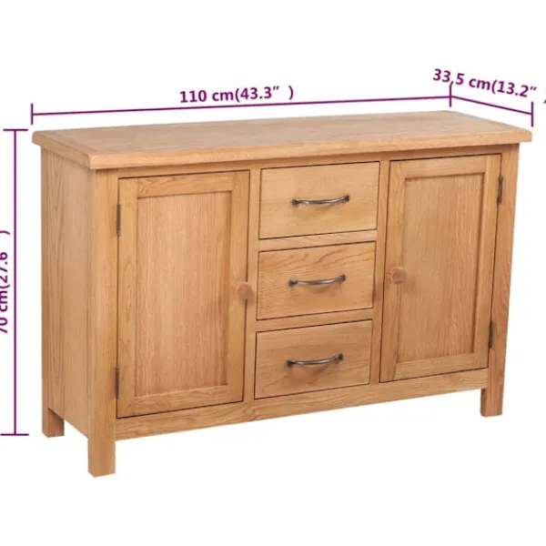 vidaXL Sideboards>Stor Skänk med 3 lådor 110 x 33,5 70 cm Ek