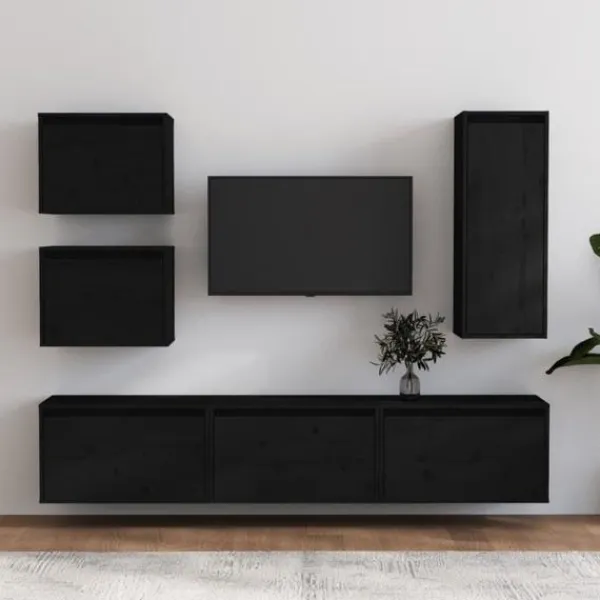vidaXL Tv-Bänkar>Tv-bänk 6 delar massiv furu
