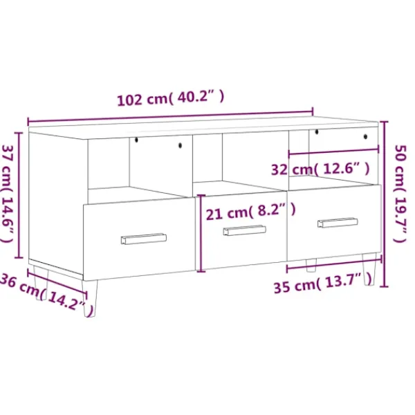 vidaXL Tv-Bänkar>Tv-bänk betong 102x36x50 cm konstruerat trä