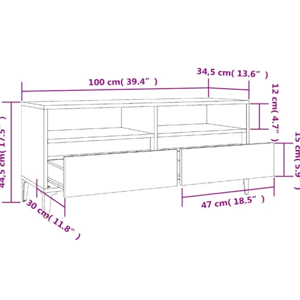 vidaXL Tv-Bänkar>Tv-bänk sonoma 100x34,5x44,5 cm konstruerat trä
