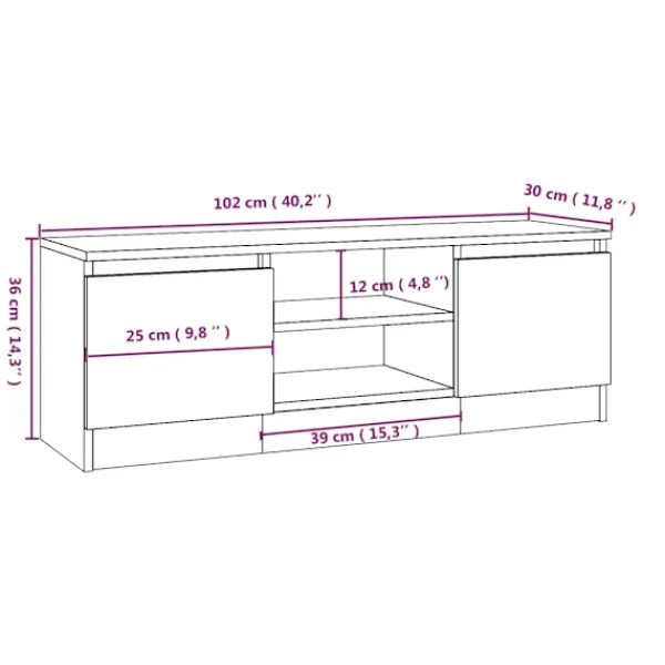 vidaXL Tv-Bänkar>TV-bänk med dörr sonoma-ek 102x30x36 cm