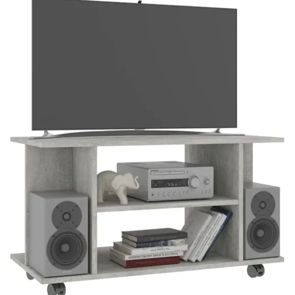 vidaXL Tv-Bänkar>Tv-bänk med hjul betong 80x40x45 cm konstruerat trä