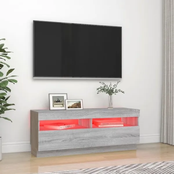 vidaXL Tv-Bänkar>Tv-bänk med LED-belysning sonoma 100x35x40 cm