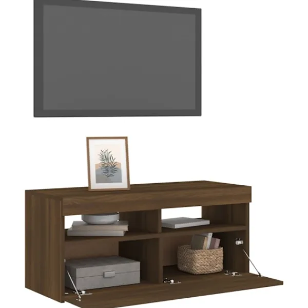 vidaXL Tv-Bänkar>Tv-bänk med LED-belysning ek 90x35x40 cm