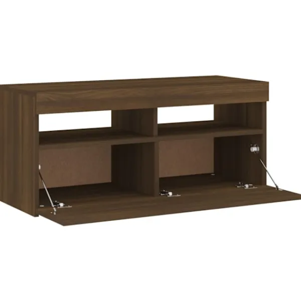 vidaXL Tv-Bänkar>Tv-bänk med LED-belysning ek 90x35x40 cm