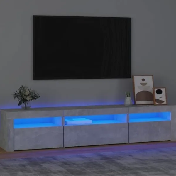 vidaXL Tv-Bänkar>Tv-bänk med LED-belysning Betong 195x35x40 cm