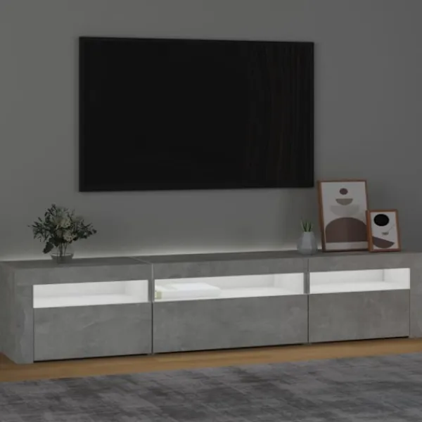 vidaXL Tv-Bänkar>Tv-bänk med LED-belysning Betong 195x35x40 cm