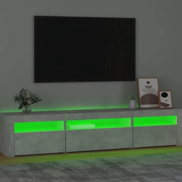 vidaXL Tv-Bänkar>Tv-bänk med LED-belysning Betong 195x35x40 cm