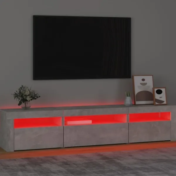 vidaXL Tv-Bänkar>Tv-bänk med LED-belysning Betong 195x35x40 cm