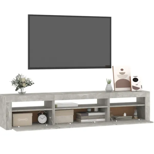 vidaXL Tv-Bänkar>Tv-bänk med LED-belysning Betong 195x35x40 cm
