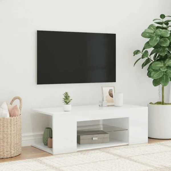 vidaXL Tv-Bänkar>TV-bänk med LED-belysning högglans 90x39x30 cm