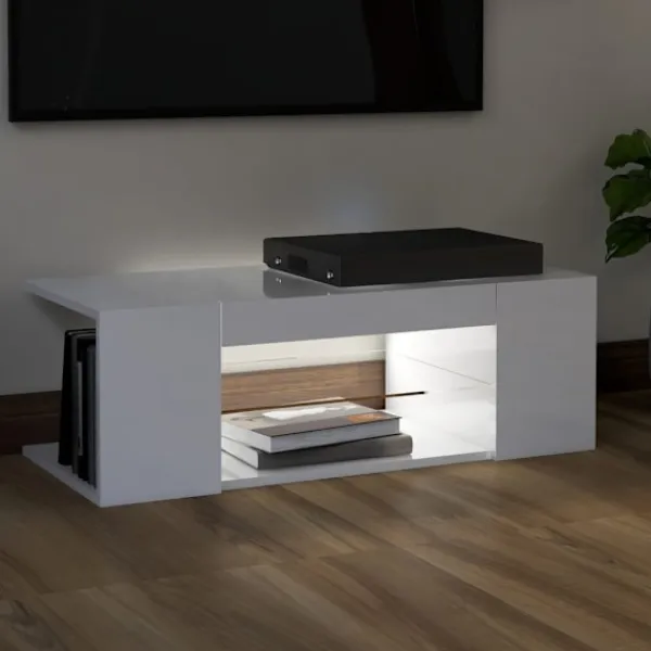 vidaXL Tv-Bänkar>TV-bänk med LED-belysning högglans 90x39x30 cm