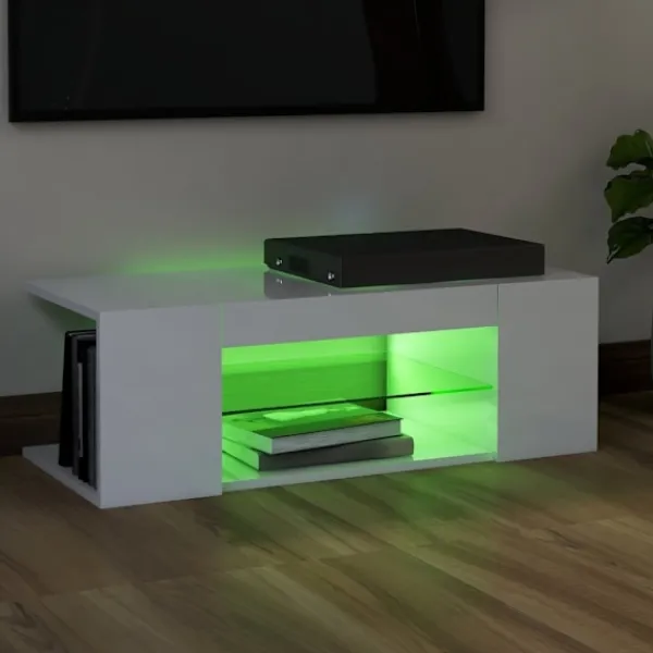 vidaXL Tv-Bänkar>TV-bänk med LED-belysning högglans 90x39x30 cm