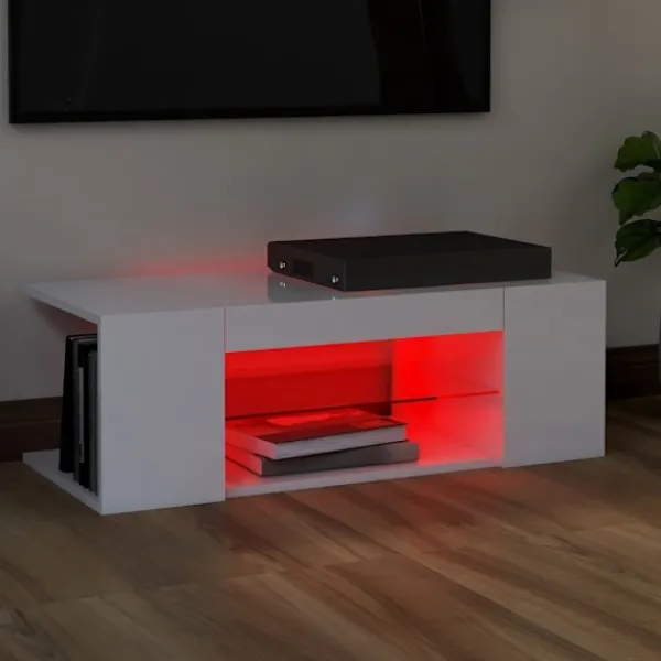 vidaXL Tv-Bänkar>TV-bänk med LED-belysning högglans 90x39x30 cm