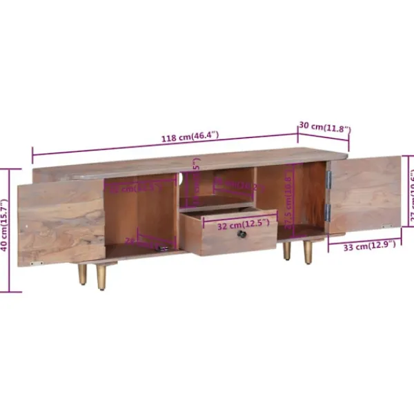 vidaXL Tv-Bänkar>TV-bänk 118x30x40 cm massivt akaciaträ