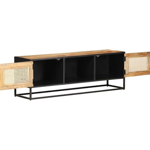 vidaXL Tv-Bänkar>TV-bänk 120x30x40 cm massivt grovt mangoträ och naturlig rotting